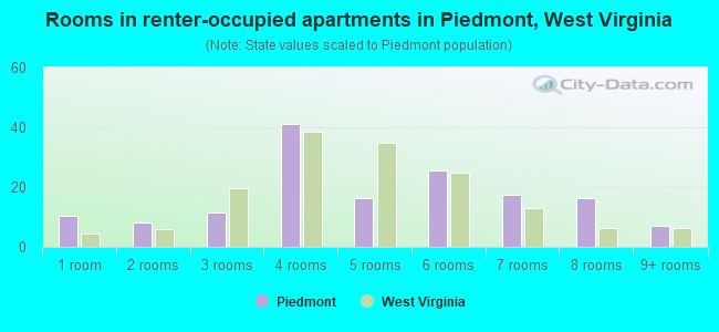 Rooms in renter-occupied apartments in Piedmont, West Virginia