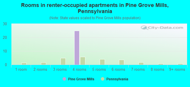 Rooms in renter-occupied apartments in Pine Grove Mills, Pennsylvania