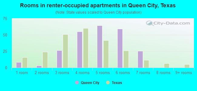 Rooms in renter-occupied apartments in Queen City, Texas