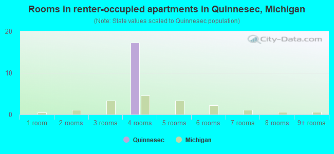 Rooms in renter-occupied apartments in Quinnesec, Michigan