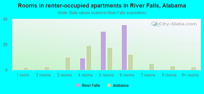 Rooms in renter-occupied apartments in River Falls, Alabama
