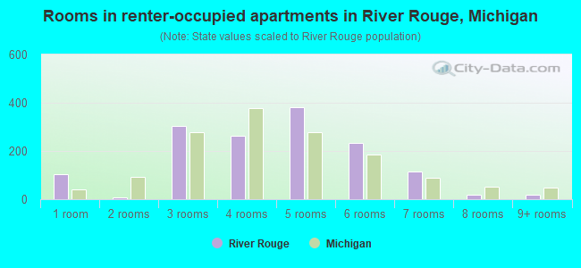 Rooms in renter-occupied apartments in River Rouge, Michigan
