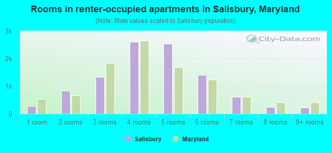 Rooms in renter-occupied apartments in Salisbury, Maryland