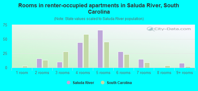 Rooms in renter-occupied apartments in Saluda River, South Carolina