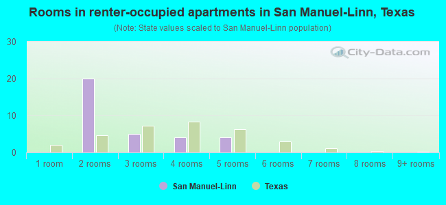 Rooms in renter-occupied apartments in San Manuel-Linn, Texas