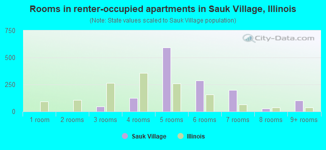 Rooms in renter-occupied apartments in Sauk Village, Illinois