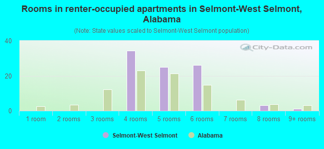 Rooms in renter-occupied apartments in Selmont-West Selmont, Alabama
