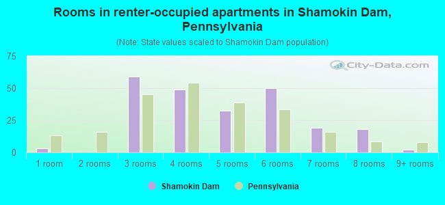 Rooms in renter-occupied apartments in Shamokin Dam, Pennsylvania