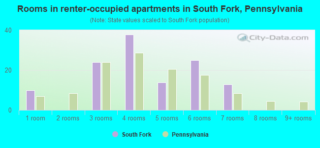 Rooms in renter-occupied apartments in South Fork, Pennsylvania