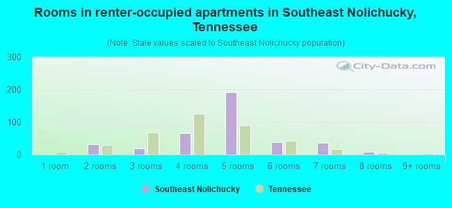 Rooms in renter-occupied apartments in Southeast Nolichucky, Tennessee