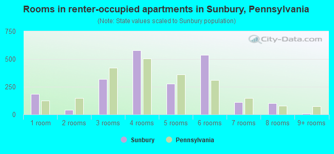 Rooms in renter-occupied apartments in Sunbury, Pennsylvania