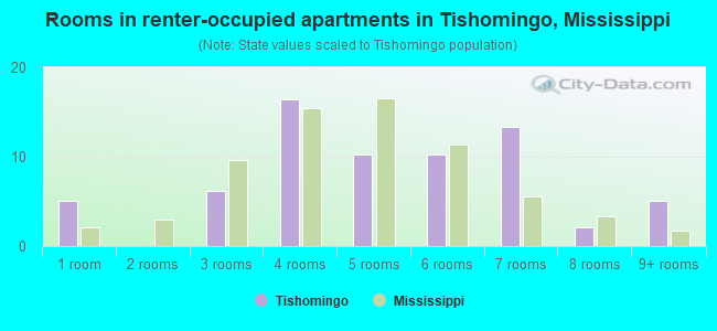 Rooms in renter-occupied apartments in Tishomingo, Mississippi