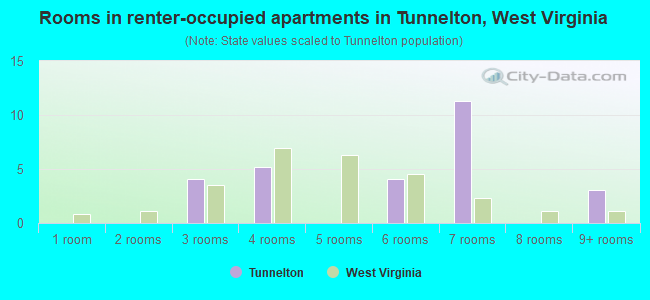 Rooms in renter-occupied apartments in Tunnelton, West Virginia