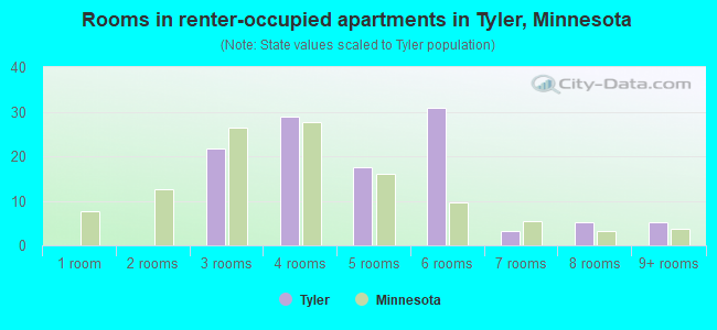 Rooms in renter-occupied apartments in Tyler, Minnesota