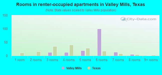 Rooms in renter-occupied apartments in Valley Mills, Texas