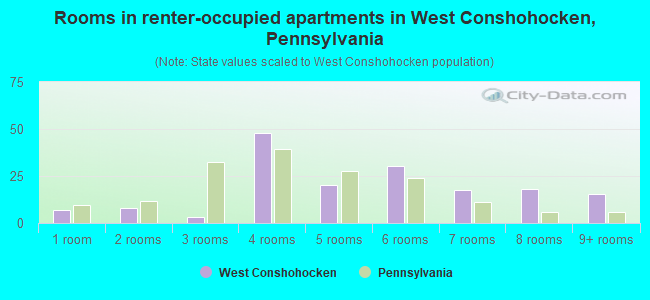 Rooms in renter-occupied apartments in West Conshohocken, Pennsylvania