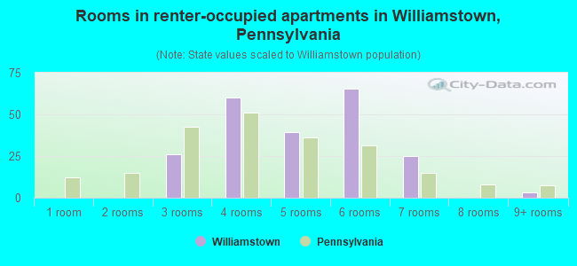 Rooms in renter-occupied apartments in Williamstown, Pennsylvania