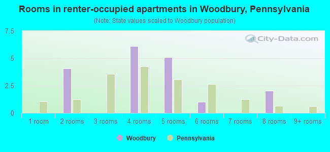 Rooms in renter-occupied apartments in Woodbury, Pennsylvania