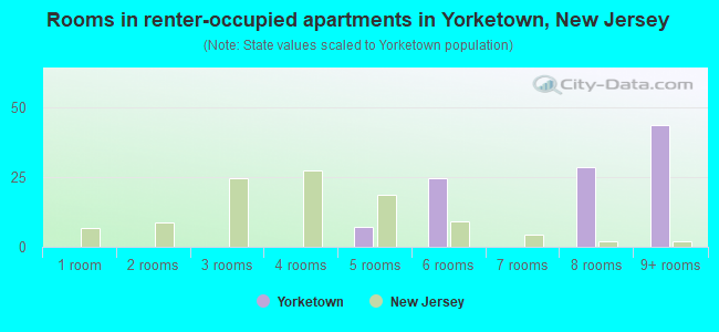 Rooms in renter-occupied apartments in Yorketown, New Jersey