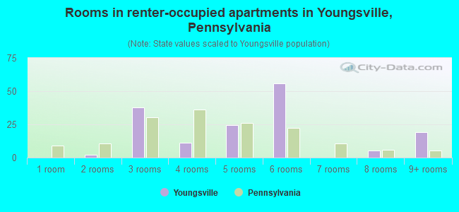 Rooms in renter-occupied apartments in Youngsville, Pennsylvania