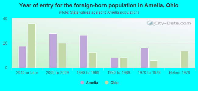 Year of entry for the foreign-born population in Amelia, Ohio