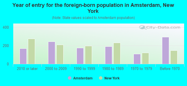 Year of entry for the foreign-born population in Amsterdam, New York