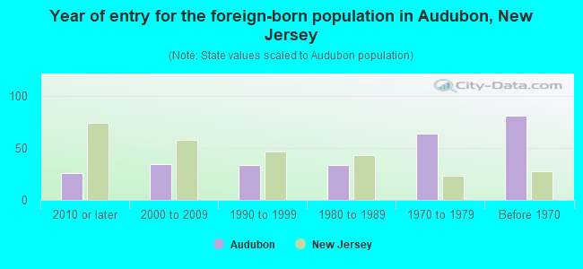Year of entry for the foreign-born population in Audubon, New Jersey