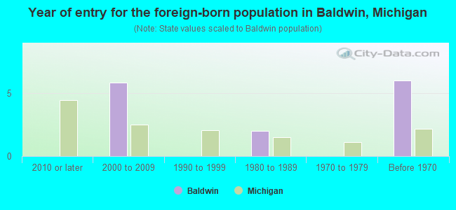 Year of entry for the foreign-born population in Baldwin, Michigan