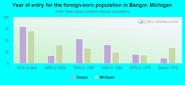 Year of entry for the foreign-born population in Bangor, Michigan