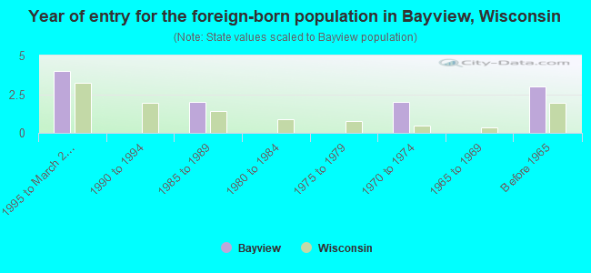 Year of entry for the foreign-born population in Bayview, Wisconsin