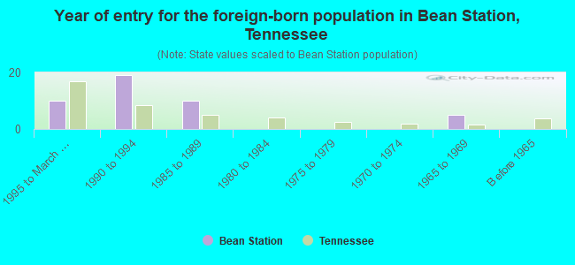 Year of entry for the foreign-born population in Bean Station, Tennessee