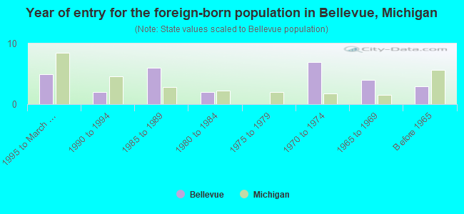 Year of entry for the foreign-born population in Bellevue, Michigan