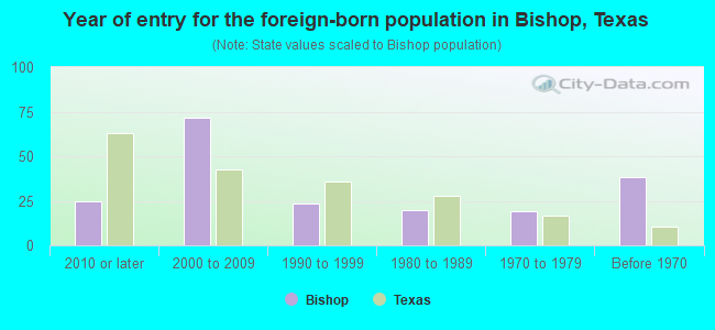 Year of entry for the foreign-born population in Bishop, Texas