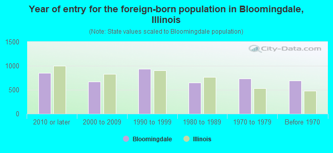 Year of entry for the foreign-born population in Bloomingdale, Illinois