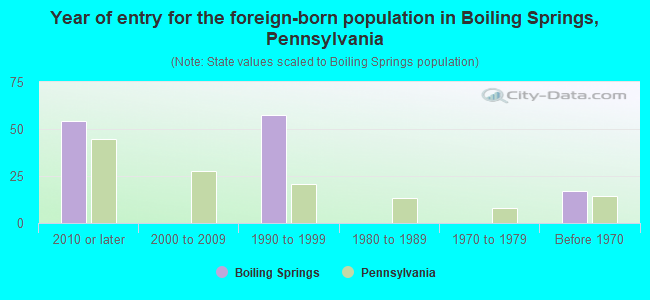 Year of entry for the foreign-born population in Boiling Springs, Pennsylvania
