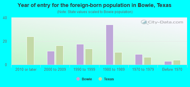 Year of entry for the foreign-born population in Bowie, Texas