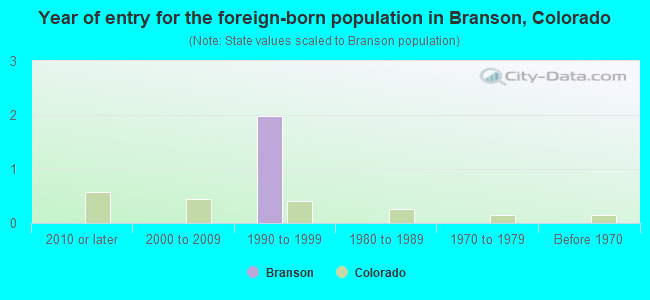 Year of entry for the foreign-born population in Branson, Colorado