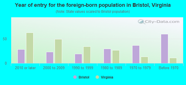 Year of entry for the foreign-born population in Bristol, Virginia