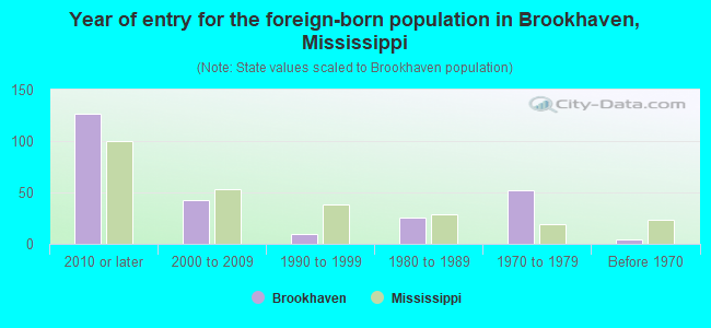 Year of entry for the foreign-born population in Brookhaven, Mississippi