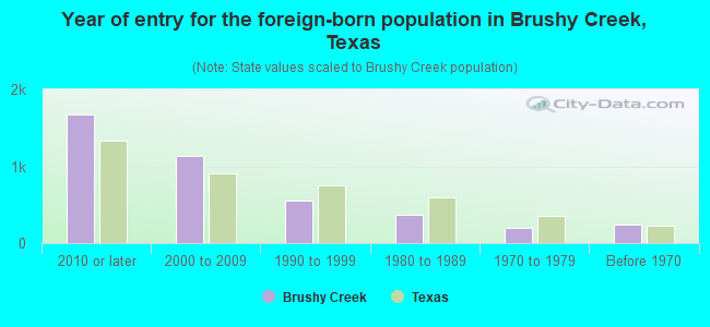 Year of entry for the foreign-born population in Brushy Creek, Texas