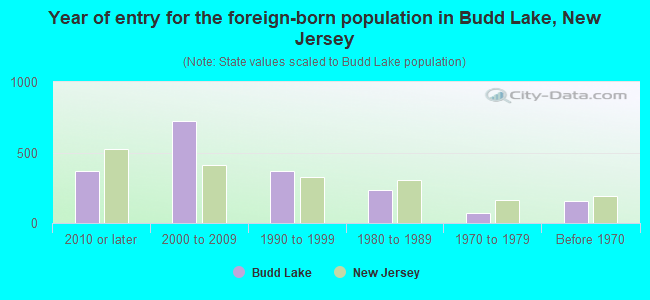 Year of entry for the foreign-born population in Budd Lake, New Jersey