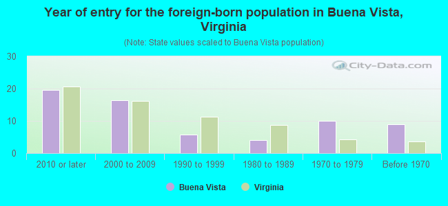 Year of entry for the foreign-born population in Buena Vista, Virginia