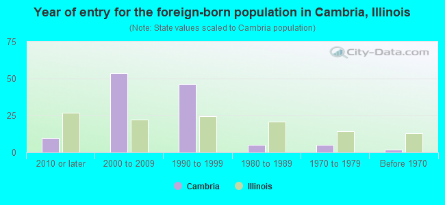 Year of entry for the foreign-born population in Cambria, Illinois