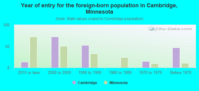 Year of entry for the foreign-born population in Cambridge, Minnesota
