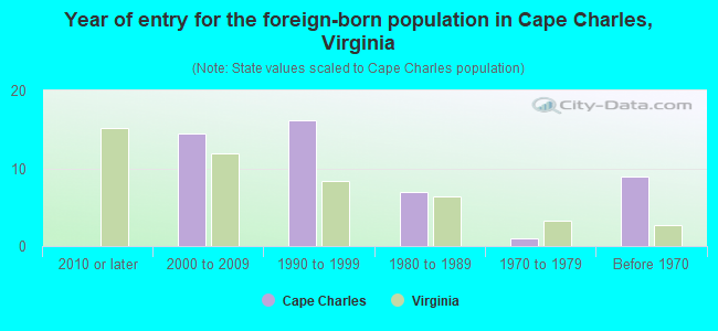 Year of entry for the foreign-born population in Cape Charles, Virginia