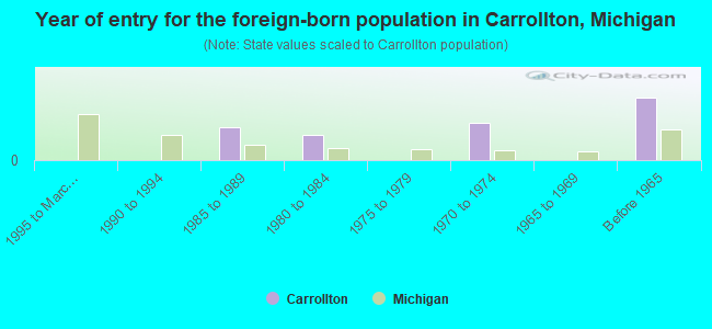 Year of entry for the foreign-born population in Carrollton, Michigan