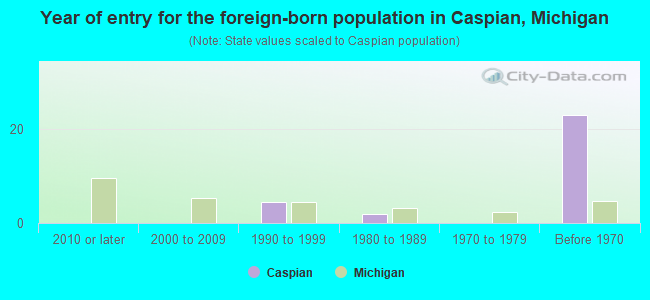 Year of entry for the foreign-born population in Caspian, Michigan