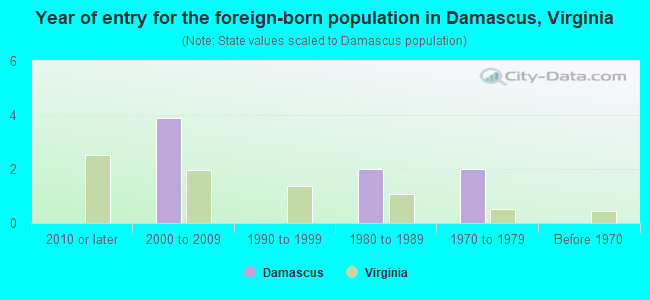 Year of entry for the foreign-born population in Damascus, Virginia