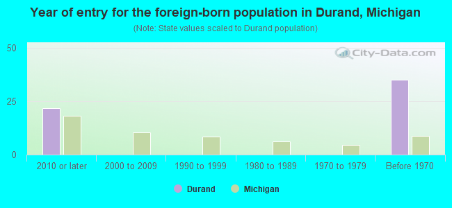 Year of entry for the foreign-born population in Durand, Michigan