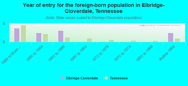 Year of entry for the foreign-born population in Elbridge-Cloverdale, Tennessee